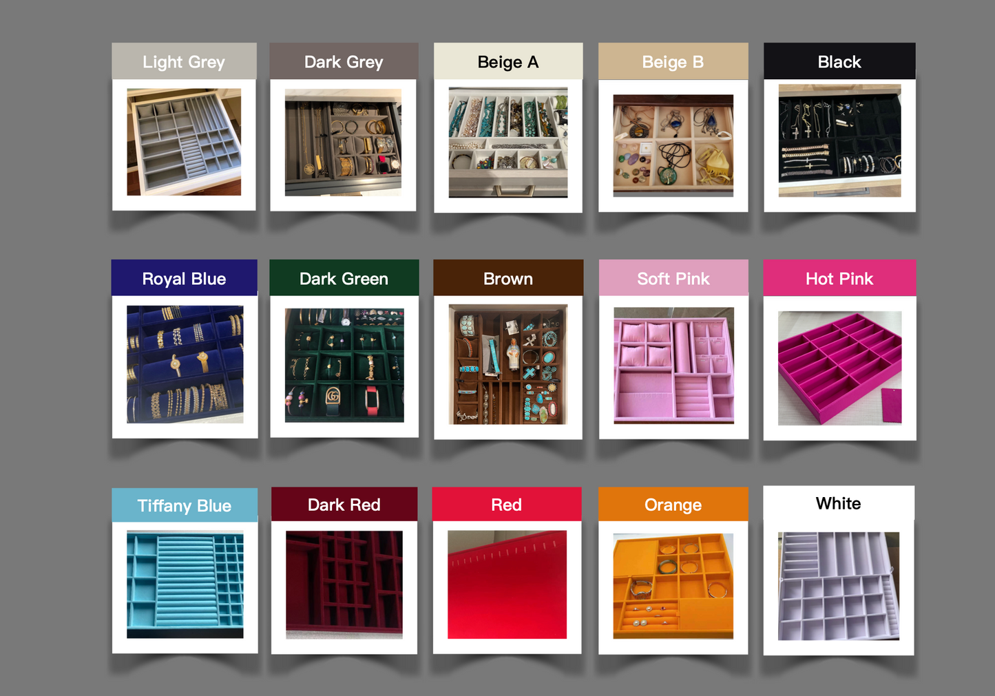 These jewelry drawer organizers are a great way to clear away clutter in your dresser or closet.