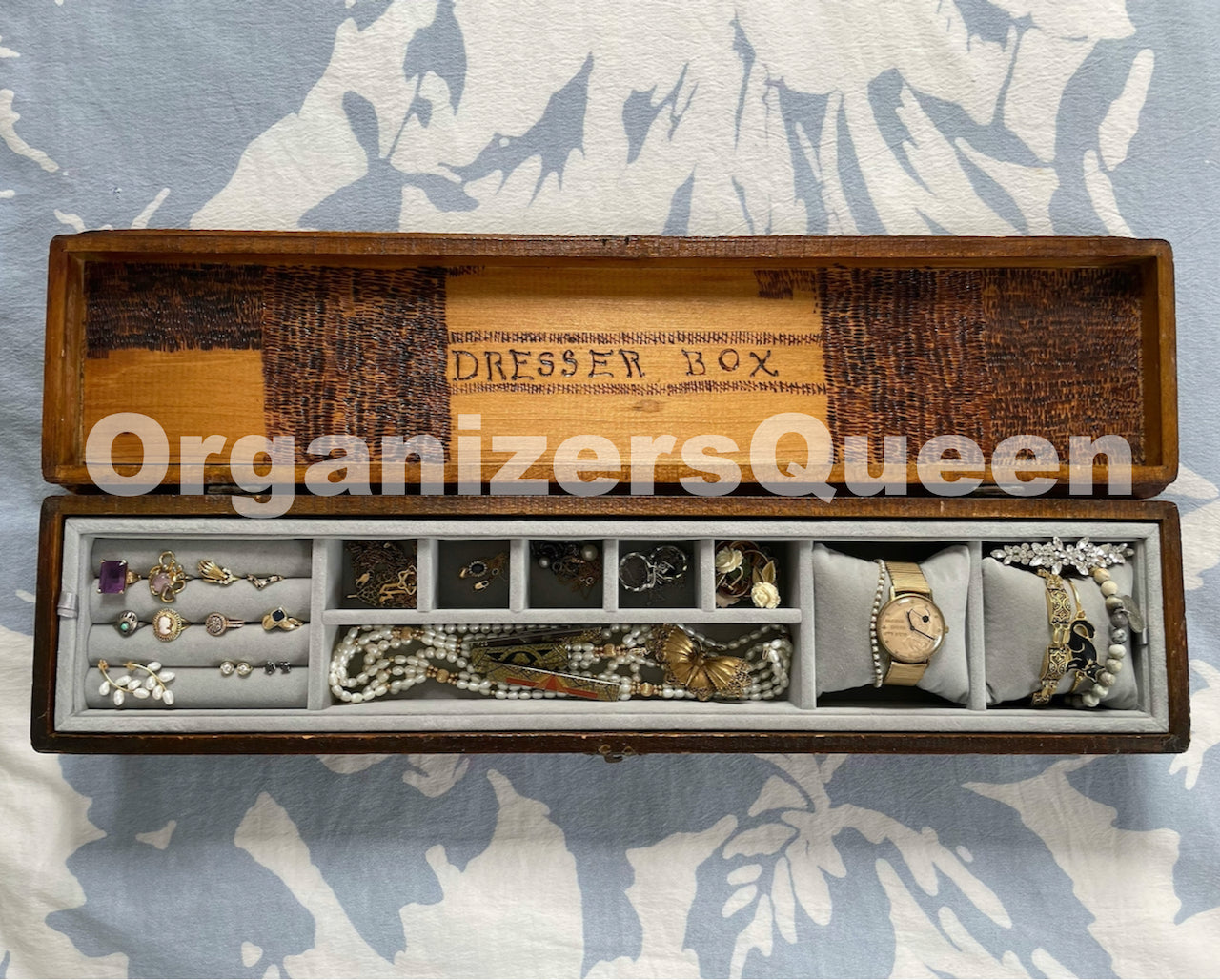 Inserto de caja de joyería, caja de reloj, bandejas de terciopelo, almacenamiento de joyas, caja de joyería vintage restaurada