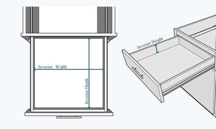 Custom Jewelry Drawer Organizer Tray dimensions showing interior width, height, and depth measurements.