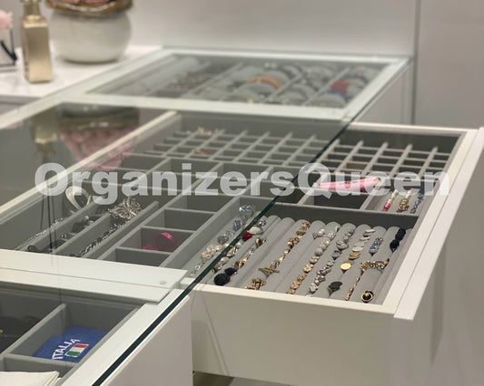 custom jewelry drawer organizer tray, velvet jewelry drawer insert, luxury jewelry storage tray, drawer divider for jewelry organization