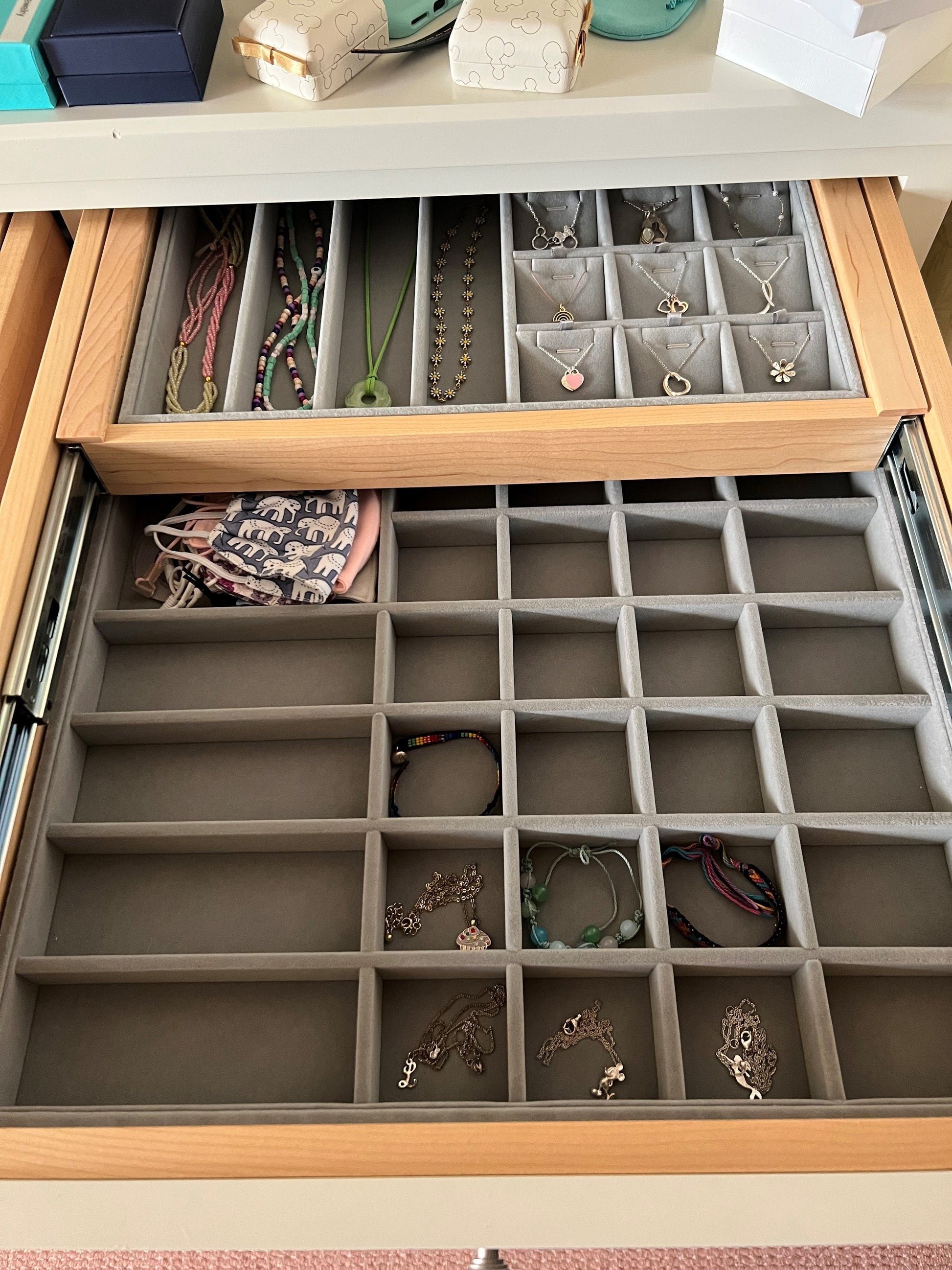 These drawer organizers can hold your entire collection of rings, earrings, bracelets, necklaces, or watches. 